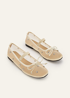 front Belle Crystal Mesh Ballet Flats with Bow