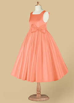 Azazie Bo Peep vestidos de niña de las flores Vestido de Atardecer de Satin Mate de Corte En A con Lazo image9