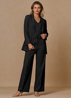front Margaret Black Cotton Linen Blend 3-Piece Suit
