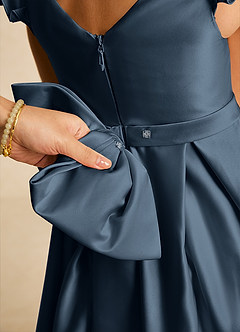 Azazie Francine Flower Girl Dresses Neptune A-Line Bow Matte Satin Dress image4