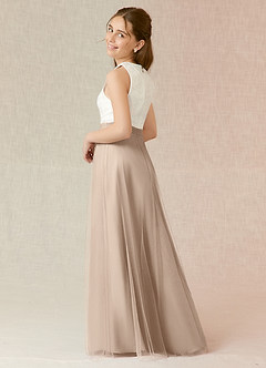 Azazie Albertine Junior Taupe A-Line Lace Chiffon Dress image2