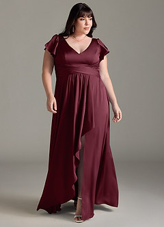 Azazie Omari Bridesmaid Dresses Cabernet A-Line Stretch Satin Dress image7