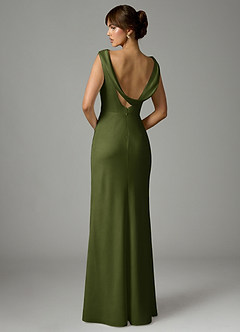 Azazie Kieryn Robes de demoiselle d'honneur Robe Sirène en Satin extensible Plissée Olive image5