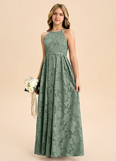 Azazie Arianthe Junior Matcha A-Line Pleated Floral Burnout Dress image6