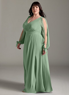 Azazie Matilda Bridesmaid Dresses Matcha A-Line Long Sleeve Chiffon Dress image11