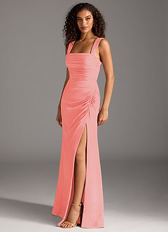 Azazie Jesaphine Bridesmaid Dresses Coral Sheath Bow Chiffon Dress image3