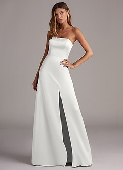 Azazie Wren Brudtärnklänningar Klä av A-Linje i Stretch Satin Axelbandslös Vit Konvertibel image3