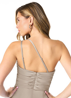 Azazie Eren Bridesmaid Dresses Frost Mermaid One Shoulder Stretch Satin Dress image5
