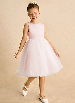 Azazie Esme Robe Demoiselle D'honneur Fillette Robe Princesse en Tulle Arc Rose Pâle image3