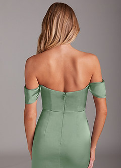 Azazie Saige Bridesmaid Dresses Matcha Mermaid Off the Shoulder Stretch Satin Dress image7