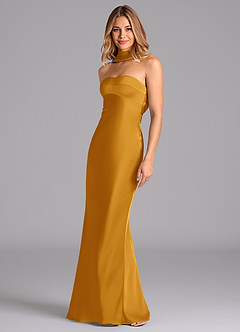 Azazie Lusinda Bridesmaid Dresses Butterscotch Mermaid Strapless Stretch Satin Dress image1