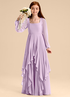 Azazie Clara Junior Frosted Lilac A-Line Blouson Chiffon Dress image1