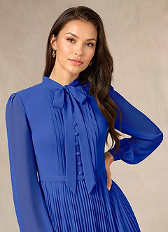 Azazie Adellah Mother of the Bride Dresses Royal Blue A-Line Pleated Chiffon Dress image5