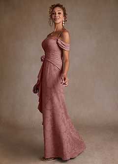 Azazie Irene Mother of the Bride Dresses Dusty Rose A-Line Off the Shoulder Floral Burnout Dress image2