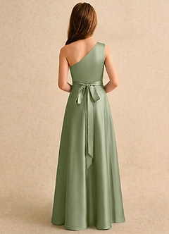 Azazie Puddles Girls Formal Flower Girl Dresses Pistachio A-Line One Shoulder Stretch Satin Dress image2