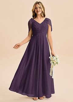 Azazie Emma Junior Robe Trapèze en Mousseline de soie Plissée Prune image5