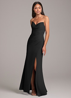 Azazie Yola Bridesmaid Dresses Black Sheath Pleated Chiffon Convertible Dress image3