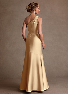 Azazie Haifa Klänningar till brudens mor Klä Sjöjungfru i Stretch Satin Ena axeln Champagne image2