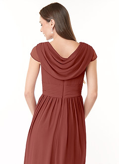 Azazie Organa Robes de demoiselle d'honneur Robe Trapèze en Mousseline de soie Plissée Auburn image6