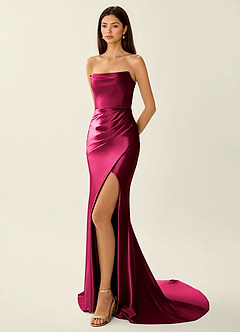 Philomena Wine Corset Stretch Satin Mermaid Prom Dress image3