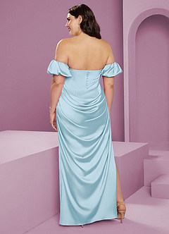 Barbie ♥ Azazie Bridesmaid Dresses Sky Blue Sheath Off the Shoulder Stretch Satin Convertible Dress image11