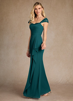 Azazie Belfast Abiti per la Madre della Sposa Abito Tubino in Maglia Pizzo Verde Pavone image3
