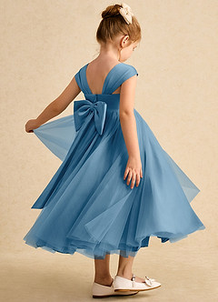 Azazie Chickadee vestidos de niña de las flores Vestido de Azul Acero de Satin Mate de Princesa con Escote de Corazón image1
