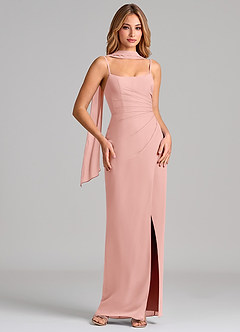 Azazie Calandra Bridesmaid Dresses Rosette Sheath Pleated Chiffon Dress image1