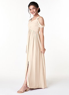 Azazie Lianne Junior White Alabaster A-Line Off the Shoulder Chiffon Dress image3