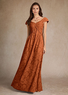 Azazie Myrtle Mère de la mariée Robes Robe Trapèze en Blumen-Burnout Plissée Orange Brûlée image4