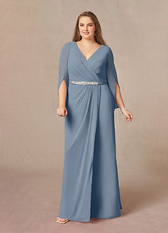 Azazie Belinda Mère de la mariée Robes Robe Trapèze en Mousseline de soie Col V plissé Violet Crépusculaire image8
