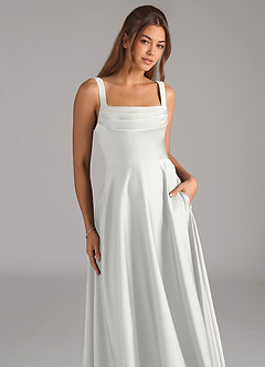 Azazie Shaude Bridesmaid Dresses White A-Line Pleated Stretch Satin Dress image2