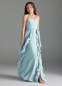 Azazie Peyton Junior Sea Glass A-Line V-Neck Cascading Ruffles Chiffon Dress image3
