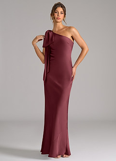 Azazie Capri Robes de demoiselle d'honneur Robe Sirène en Satin extensible Ue épaule Merlot image3