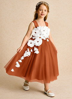 Azazie Dovey Robe Demoiselle D'honneur Fillette Robe Princesse en Tulle Arc Orange Brûlée image6