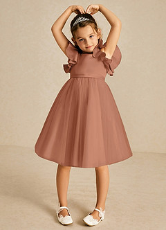 Azazie Kaeya Flower Girl Dresses Bronzer A-Line Bow Tulle Dress image3