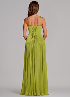 Azazie Stephanie Vestidos de damas de honor Vestido de Hierba De Limón de Satén Elástico de Corte en A con Plisado image5