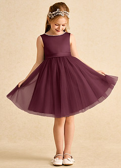 Azazie Jani Flower Girl Dresses Cabernet A-Line Bow Tulle Dress image2