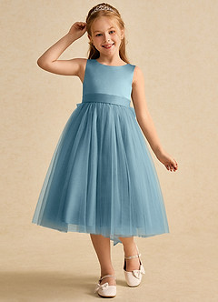 Azazie Winnie Flower Girl Dresses Moody Blue Ball-Gown Bow Tulle Dress image4