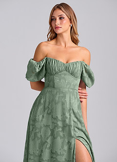 Azazie Mirian Robes de demoiselle d'honneur Robe Trapèze en Blumen-Burnout Encolure en Forme de Cœur Matcha image2