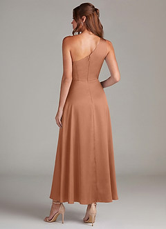 Azazie Brooke Robes de demoiselle d'honneur Robe Trapèze en Satin extensible Une épaule Bronze image7