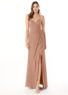 Azazie Aribella Final Sale Champagne Rose Sheath Ruched Chiffon Dress image1