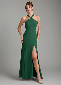 Azazie Rue Bridesmaid Dresses Dark Green A-Line Halter Chiffon Dress image4