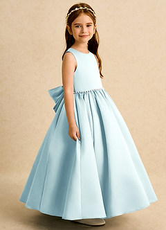 Azazie Daisies Flower Girl Dresses Sea Glass Ball-Gown Bow Matte Satin Dress image3
