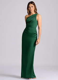 Azazie Akilah 신부 들러리 드레스 인어 한쪽 어깨 스트레치 새틴 바닥 길이 드레스 image6