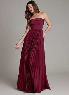 Azazie Mariana Bridesmaid Dresses Mulberry A-Line Pleated Stretch Satin Dress image1