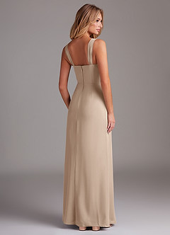 Azazie Denice Bridesmaid Dresses Taupe Sheath Pleated Chiffon Dress image6