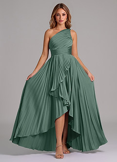 Azazie Lyrica Bridesmaid Dresses Eucalyptus A-Line One Shoulder Stretch Satin Dress image6