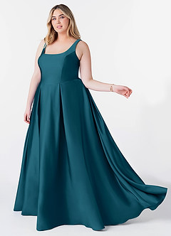 Azazie Neve Bridesmaid Dresses Ink Blue Ball-Gown with Pockets Stretch Satin Dress image9