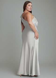 Azazie Yuanna Bridesmaid Dresses Silver Mermaid One Shoulder Stretch Satin Dress image9